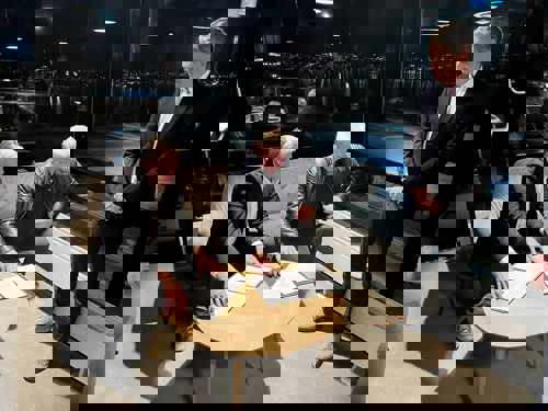 “Mayor Kristin Michelsen and NPG President Ludwig Böss sign the cooperation agreement at SALT, while CEO Linus Mattsson looks on”